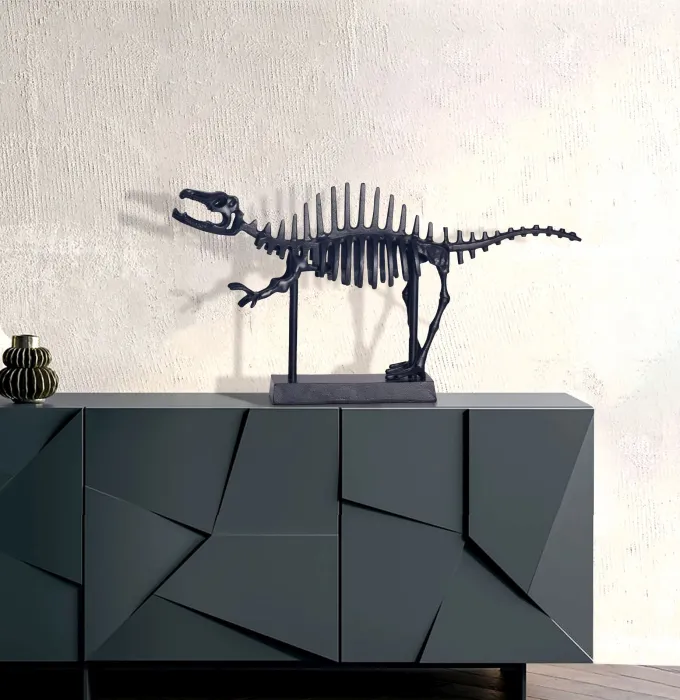 Deko T-Rex FineBuy Dino Fossil 62cm Alu Schwarz Dinosaurier Wohndeko Dekoration