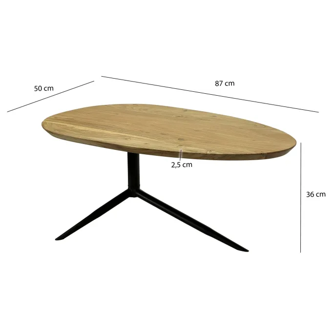 Design Couchtisch Akazie Massivholz 87cm oval Wohnzimmertisch Metallgestell