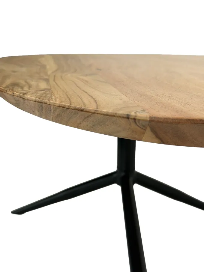 Design Couchtisch Akazie Massivholz 87cm oval Wohnzimmertisch Metallgestell