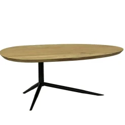 Design Couchtisch Akazie Massivholz 87cm oval Wohnzimmertisch Metallgestell