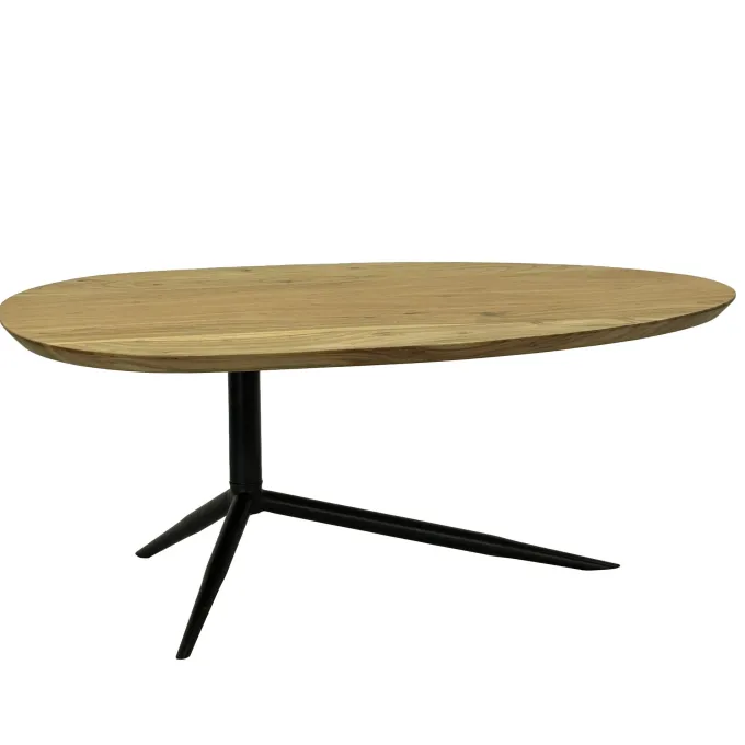 Design Couchtisch Akazie Massivholz 87cm oval Wohnzimmertisch Metallgestell