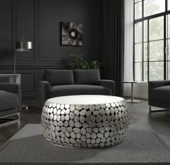 Design Couchtisch rund 66cm Aluminium Metall & Marmor Alu Wohnzimmertisch Tisch