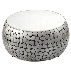 Design Couchtisch rund 66cm Aluminium Metall & Marmor Alu Wohnzimmertisch Tisch