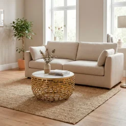 Design Metall Couchtisch Marmor Platte weiß Wohnzimmertisch Sofatisch rund 60cm