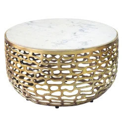 Design Metall Couchtisch Marmor Platte weiß Wohnzimmertisch Sofatisch rund 60cm