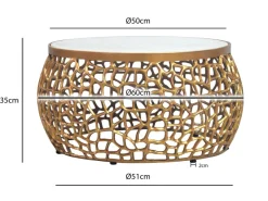 Design Metall Couchtisch mit Marmor Platte weiß Wohnzimmertisch Gold rund 60cm