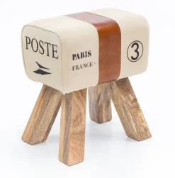 Design Sitzhocker Springbock Fußhocker Turnhocker Turnbock Pferd Leder Jeans