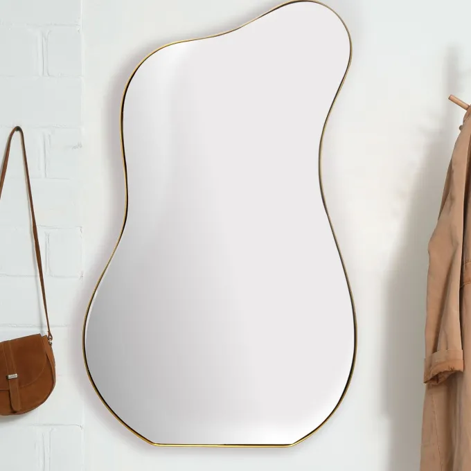 Design Wandspiegel organische Form 100 cm moderner Spiegel asymmetrisch gold