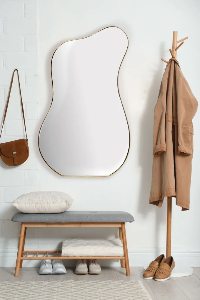 Design Wandspiegel organische Form 100 cm moderner Spiegel asymmetrisch gold