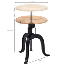 Drehhocker FineBuy Hocker Metall / Holz Massiv 39x62,5x39 cm Dekohocker Rund