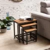 3er Set Beistelltisch Sheesham Satztisch Massivholz Couchtisch Metallbeine