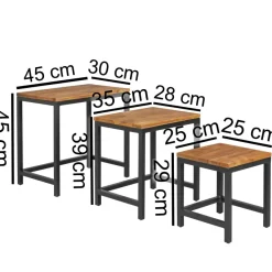 3er Set Beistelltisch Sheesham Satztisch Massivholz Couchtisch Metallbeine
