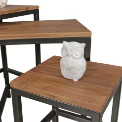 3er Set Beistelltisch Sheesham Satztisch Massivholz Couchtisch Metallbeine