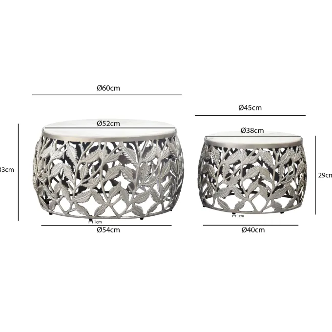 2er Set Couchtisch Marmor Metall rund Wohnzimmertisch Beistelltisch Satztisch
