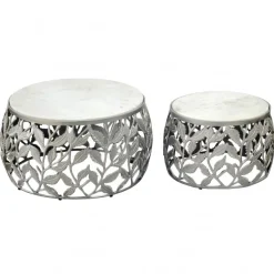 2er Set Couchtisch Marmor Metall rund Wohnzimmertisch Beistelltisch Satztisch