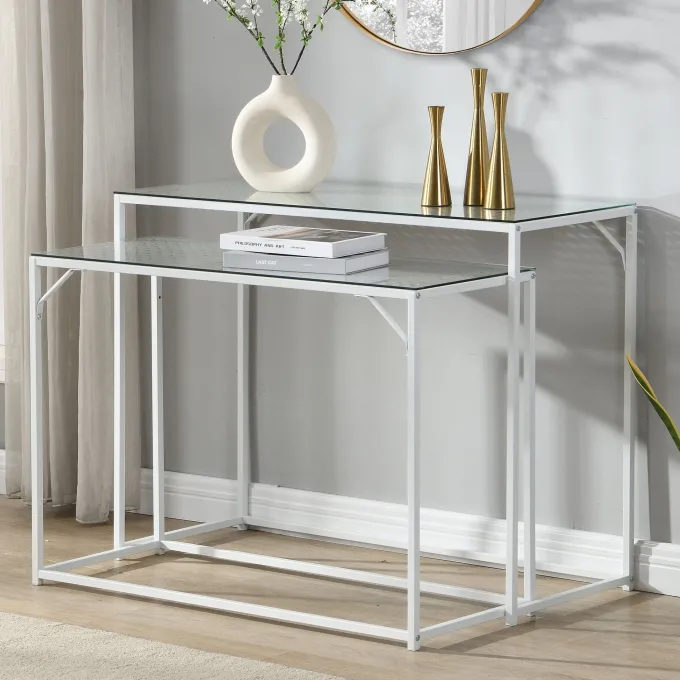 2er Set Konsolentische FineBuy Flurtische Metall Glasplatte Modern Industrial
