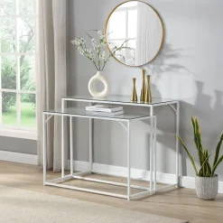 2er Set Konsolentische FineBuy Flurtische Metall Glasplatte Modern Industrial