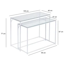 2er Set Konsolentische FineBuy Flurtische Metall Glasplatte Modern Industrial