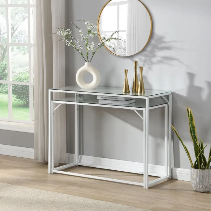 2er Set Konsolentische FineBuy Flurtische Metall Glasplatte Modern Industrial