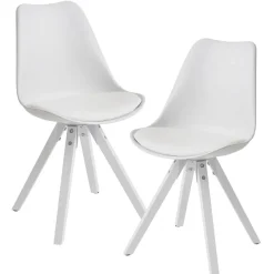 2er Set Retro Esszimmerstuhl Weiße Beine Polsterstuhl Küchenstuhl Kunstleder