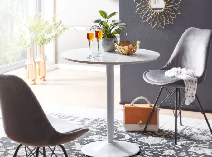 Esstisch FineBuy Esszimmertisch Rund 75x75x74cm Weiß Hochglanz Küchentisch Tisch