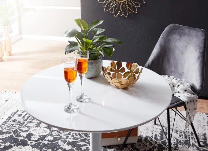 Esstisch FineBuy Esszimmertisch Rund 75x75x74cm Weiß Hochglanz Küchentisch Tisch
