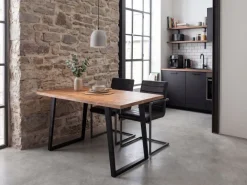 Esstisch FineBuy Esszimmertisch 120 cm Akazie Massivholz Baumkante Küchentisch