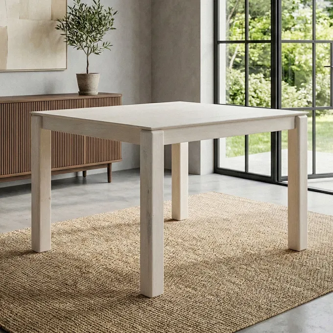 Esstisch Massivholz 80cm Esszimmertisch White Wash Küchentisch 4 Personen Tisch