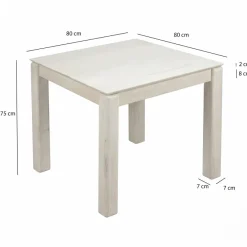 Esstisch Massivholz 80cm Esszimmertisch White Wash Küchentisch 4 Personen Tisch