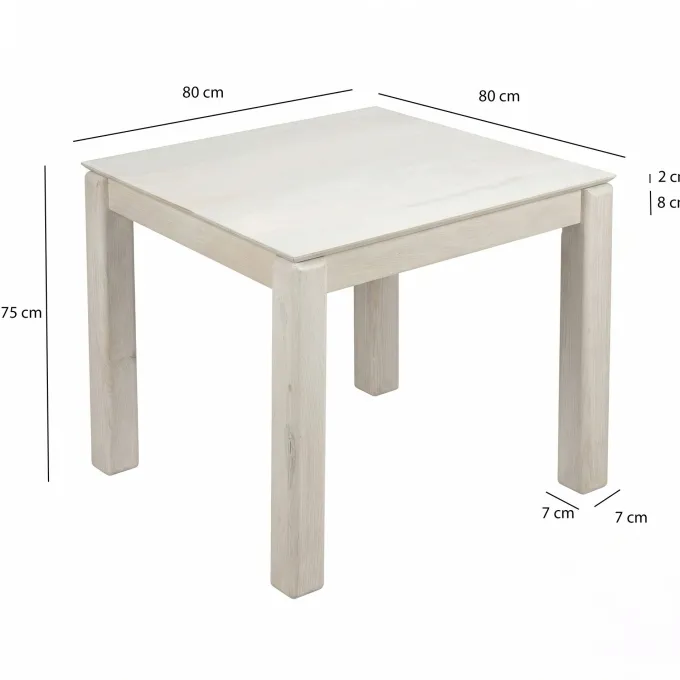 Esstisch Massivholz 80cm Esszimmertisch White Wash Küchentisch 4 Personen Tisch