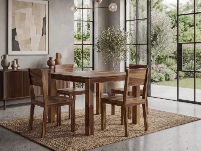 Esstisch Massivholz 80cm Esszimmertisch Sheesham Küchentisch 4 Personen Tisch