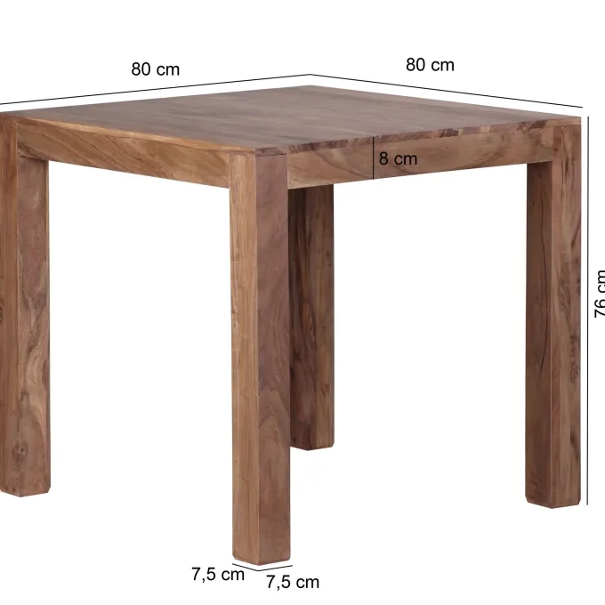 Esstisch quadratisch Massiv 80 x 80 cm Akazie Küchentisch Esszimmer Tisch