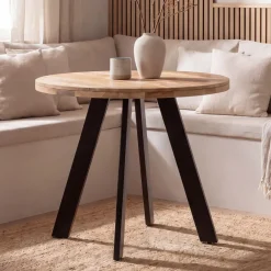 Esstisch rund Ø80 cm Mango Massivholz Küchentisch Esszimmertisch Industrial Stil