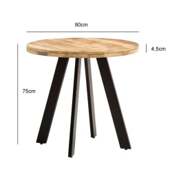 Esstisch rund Ø80 cm Mango Massivholz Küchentisch Esszimmertisch Industrial Stil
