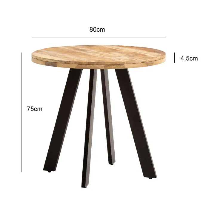 Esstisch rund Ø80 cm Mango Massivholz Küchentisch Esszimmertisch Industrial Stil