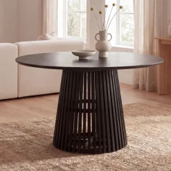 Esstisch rund Ø 120 Massivholz Schwarz Esszimmertisch Design Küchentisch massiv