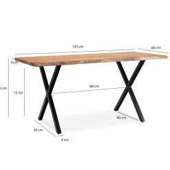 Esstisch 120x60 cm Akazie Massivholz 4cm Baumkante X-Gestell Esszimmertisch