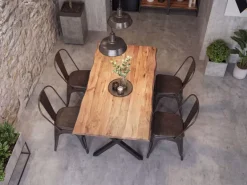 Esstisch 120x60 cm Akazie Massivholz 4cm Baumkante X-Gestell Esszimmertisch