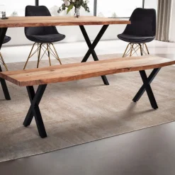 Esszimmerbank FineBuy 180 cm Akazie Massivholz Sitzbank Essbank Baumkante Groß