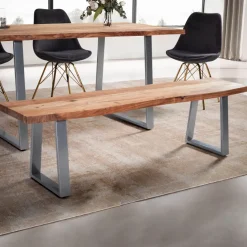 Esszimmerbank FineBuy Sitzbank Akazie Massivholz 180 cm Essbank Baumkante Chrom