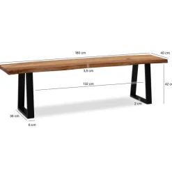 Esszimmerbank FineBuy Sitzbank Akazie Massivholz 180 cm Essbank Baumkante Groß
