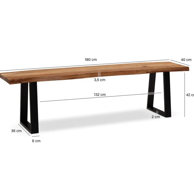 Esszimmerbank FineBuy Sitzbank Akazie Massivholz 180 cm Essbank Baumkante Groß