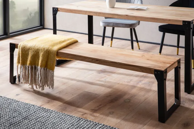 Esszimmerbank FineBuy Sitzbank Akazie Massivholz Essbank Industrial Holzbank