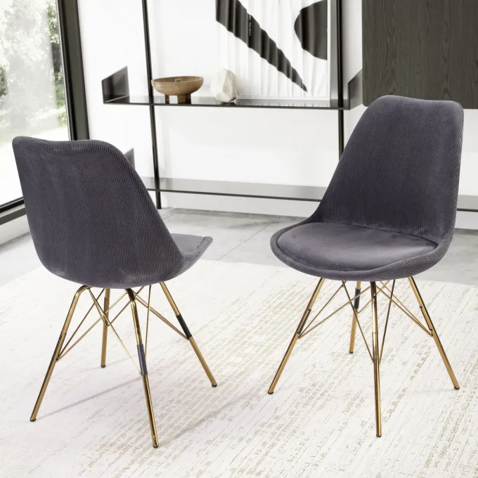 Esszimmerstuhl 2er Set FineBuy Küchenstuhl Cord Cara Stoff Stuhl Skandinavisch