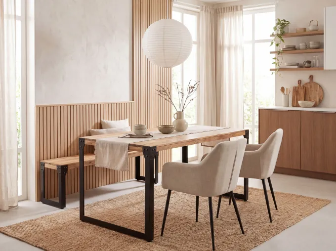 Esszimmertisch FineBuy 120 cm Esstisch Akazie Holz Massiv Küchentisch Industrial