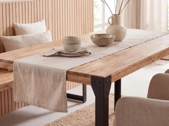 Esszimmertisch FineBuy 120 cm Esstisch Akazie Holz Massiv Küchentisch Industrial