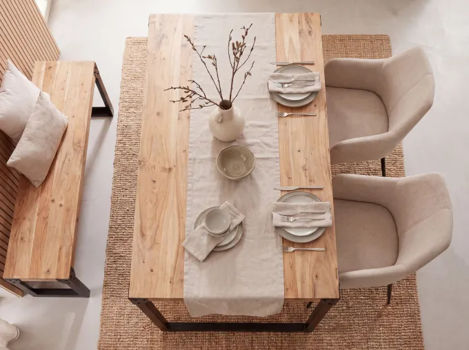 Esszimmertisch FineBuy 120 cm Esstisch Akazie Holz Massiv Küchentisch Industrial