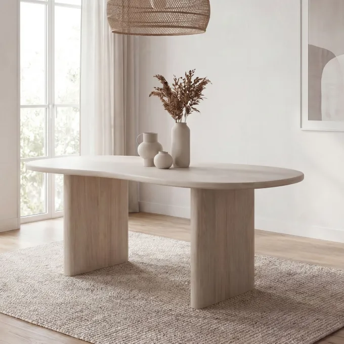 Esszimmertisch FineBuy Esstisch 180 cm Holz Massiv Weiß Küchentisch Nierenform