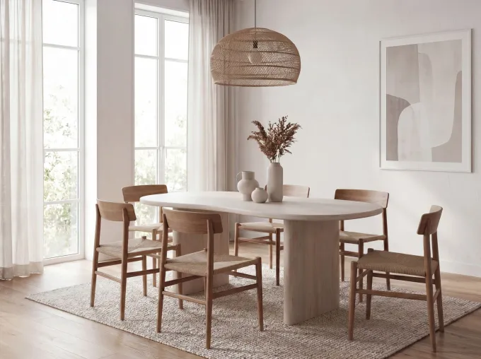 Esszimmertisch FineBuy Esstisch 180 cm Holz Massiv Weiß Küchentisch Nierenform