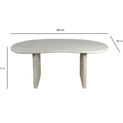 Esszimmertisch FineBuy Esstisch 180 cm Holz Massiv Weiß Küchentisch Nierenform